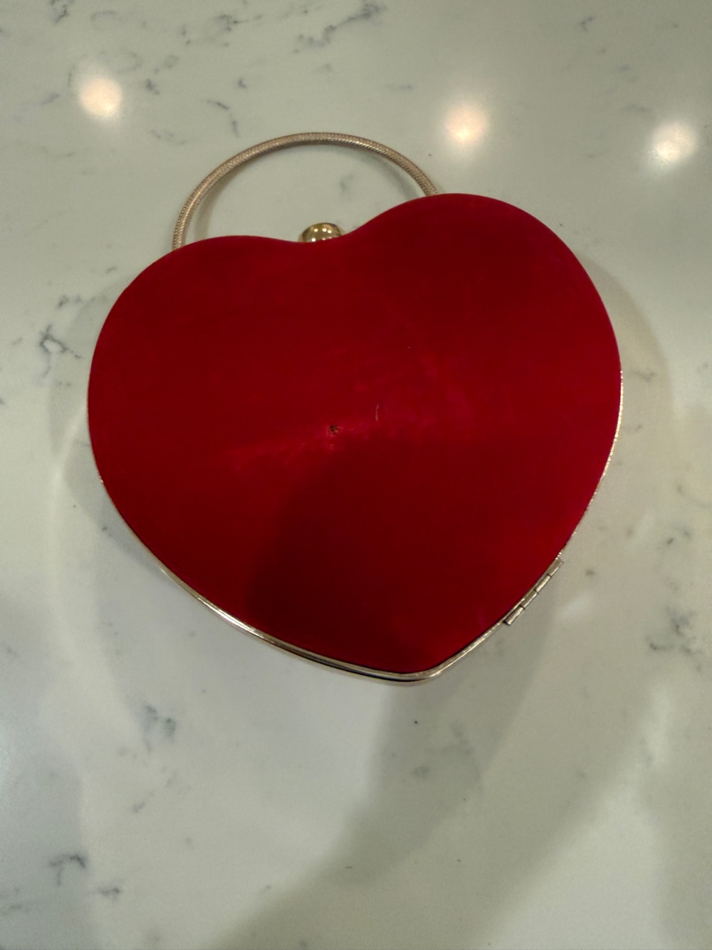 Red Velvet Heart Shaped Evening Bag Gold Tone Rhinestone Clutch - Picture 3 of 13